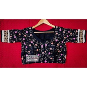 flower motif black maggam work blouse