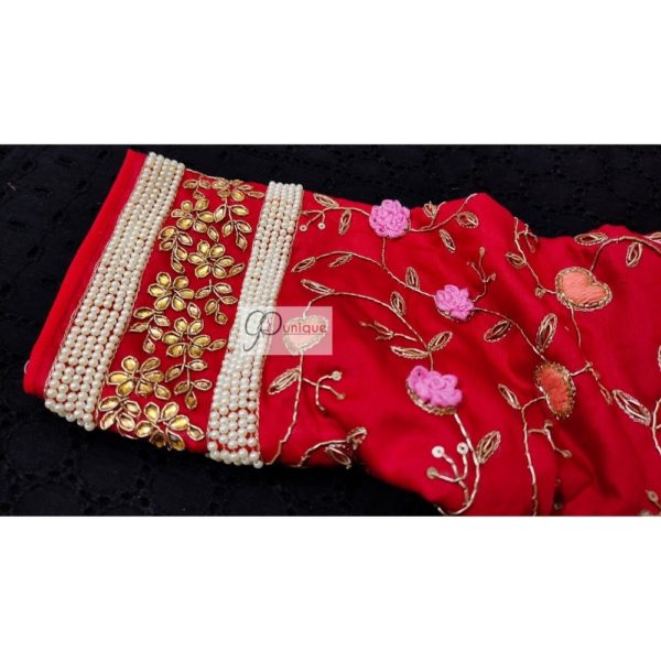 flower motif red maggam work blouse2