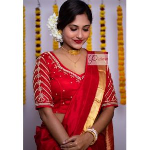 red body golden beads with white pearl maggam work blouse2