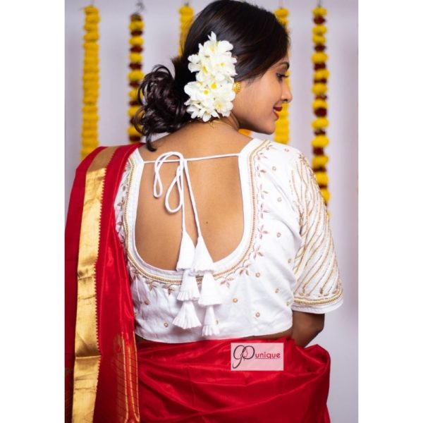 white body golden beads with white pearl maggam work blouse3