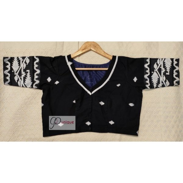 black cotton with jamdani korath work blouse1