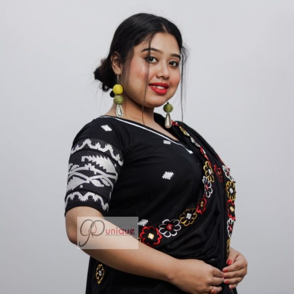 black cotton with jamdani korath work blouse6