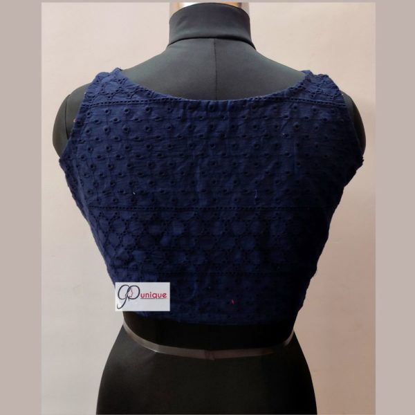 blue hakoba with hand embroidery sleeveless blouse design2