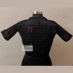 black check khadi with red yellow weaving with red show button blouse1