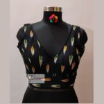 black ikkat deep ' v ' neck sleeveless blouse