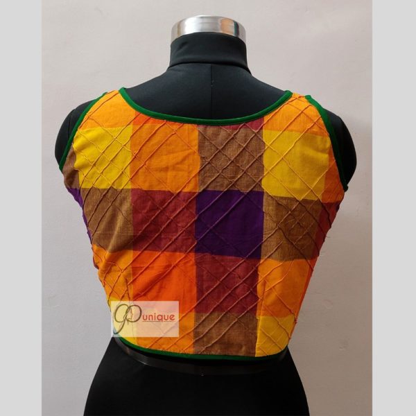 multi colours check khadi weaving design blouse1 copy