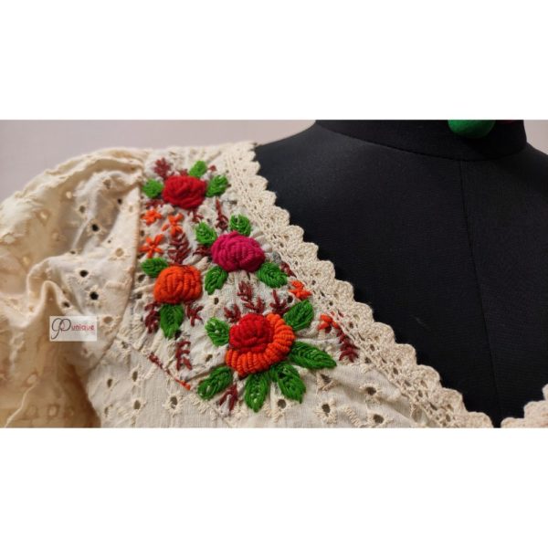 off white hakoba with hand embroidery with puff sleeves blouse design 2(1)