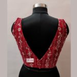 reddish brown and white katha stich 'v' neck blouse design1